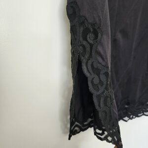 Vintage Black Slip Skirt Lace Trim Side Slit Size Small